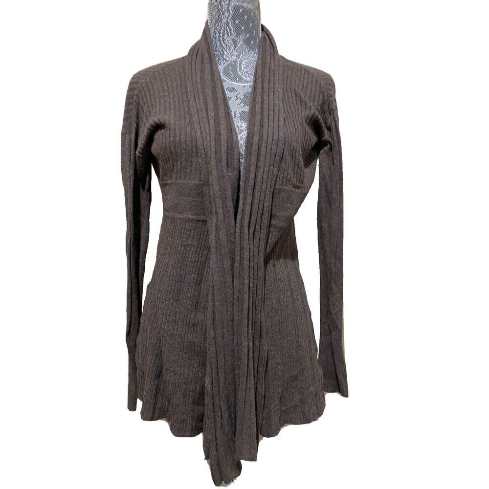 Ellen Tracy Womens M Brown Open Front Cardigan Long Knit Sweater Duster Jacket